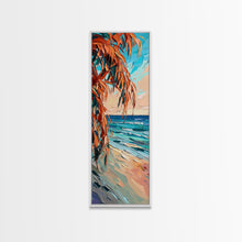 Carregar imagem no visualizador da galeria, Expressive Coastal Shoreline Landscape in Blue and Orange, Abstract Painting on Framed Canvas Print, Perfect for Beach-Themed Wall Art
