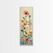 Carregar imagem no visualizador da galeria, Bright Field of Wildflowers Skinny Art Tall Art Japanese Ukiyo-e Inspired Floral Print Framed Canvas Wall Art

