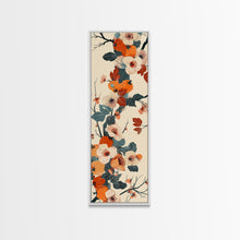 Load image into Gallery viewer, Skinny Art of Persimmon Branch with Delicate White Flowers – Japanese-Inspired Framed Canvas Print
