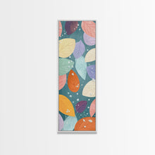 Cargar imagen en el visor de la galería, Floating Leaves in Soft Pastel Colors, Skinny Tall Art with Japanese Influence, Framed Canvas Print in Ukiyo-e Style

