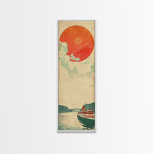 Load image into Gallery viewer, Large Red Sun Over River, Japanese Art Inspired by Ukiyo-e, Framed Canvas Print for Tall Skinny Wall Spaces
