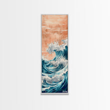 Load image into Gallery viewer, Majestic Wave, Peach Sky, Japanese Art, Skinny Art, Tall Art, Framed Canvas Print, Ukiyo-e Style
