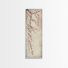 Cargar imagen en el visor de la galería, Cherry Blossoms, Full Bloom, Japanese Art, Skinny Art, Tall Art, Framed Canvas Print, Ukiyo-e Style

