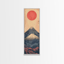 Load image into Gallery viewer, Mount Fuji Under a Red Sun Skinny Art Ukiyo-e Tall Framed Canvas Print Inspired by Japanese Landscape

