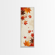 Load image into Gallery viewer, Skinny Art Autumn Leaves In Japanese Style Wood Block Print Warm Red And Orange Tones On Framed Canvas Print, Tall Art Ukiyo-e
