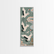 Load image into Gallery viewer, Cranes In Flight Framed Canvas Print, Traditional Japanese Art With Soft Colors And Detailed Wings, Wall Art Ready To Hang
