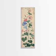 Load image into Gallery viewer, Skinny Art Tall Art Framed Canvas Print Stylized Morning Glory Blossoms In Subtle Pastel Hues Ukiyo-e Japanese Style Art Wood Block Print
