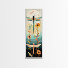 Load image into Gallery viewer, Dragonfly Gathering Night Glow Vibrant Colors Skinny Art Tall Art Framed Canvas Print Japanese Style Art Ukiyo-e Art Wood Block Print Insect Art
