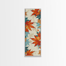 Load image into Gallery viewer, Japanese Autumn Leaves Canvas Print In Ukiyo-e Style, Traditional Woodblock Art, Framed Canvas Print, Tall Skinny Japanese Wall Art, Ready To Hang

