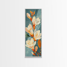Load image into Gallery viewer, Light Cream Magnolia Blooms On Abstract Background Skinny Art Tall Art Framed Canvas Print Japanese Style Art Ukiyo-e Art Wood Block Print Delicate Decorative
