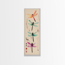 Load image into Gallery viewer, Dragonflies In Flight With Delicate Details Japanese Style Framed Canvas Print, Wall Art Ready To Hang For Nature Lovers
