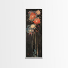 Cargar imagen en el visor de la galería, Colorful Fireworks Display Against A Dark Night Sky, Skinny Art Tall Wall Art Framed Canvas Print Japanese Style Art
