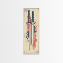 Carregar imagem no visualizador da galeria, Abstract Samurai Swords Framed Canvas Print Ukiyo-e Art Japanese Style Tall Art Skinny Art Wood Block Print
