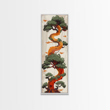 Load image into Gallery viewer, Curved Tree With Green Foliage Ukiyo-e Art Japanese Style Framed Canvas Print Wood Block Print Skinny Art Tall Art
