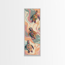 Load image into Gallery viewer, Sea Turtles Marine Life Japanese Style Art On Framed Canvas Print Ukiyo-e Tall Skinny Oceanic Wood Block Wall Decor
