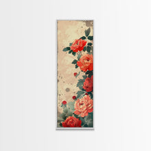 Load image into Gallery viewer, Vibrant Peonies Blooming Against A Soft Beige Background Traditional Japanese Aesthetic Tall Framed Canvas Print Floral Decor
