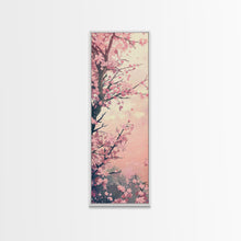 Load image into Gallery viewer, Beautiful Cherry Blossoms Blooming On Tree Branch Against Soft Pastel Background Captured Tall Framed Canvas Print Floral Home Decor

