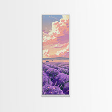 Carregar imagem no visualizador da galeria, Expansive Lavender Field Beneath a Dramatic Cloudy Sky in Warm Pastel Hues Ukiyo-e Art Japanese Framed Canvas Print Skinny Tall Art
