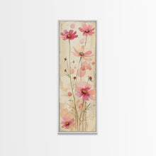 Load image into Gallery viewer, Delicate Pink Flowers with Tall Stems on a Subtle Beige Background Ukiyo-e Art Japanese Framed Canvas Print Skinny Tall Art
