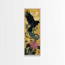 Carregar imagem no visualizador da galeria, Canvas Print Japanese Eagle In Flight Over Chrysanthemum Flowers, Bold Traditional Art For Statement Wall Piece, Cultural Home Decor
