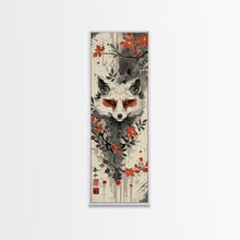 Load image into Gallery viewer, Fox Head Amidst Red Flowers On Textured Background Skinny Art Wood Block Print Framed Canvas Print
