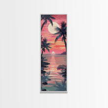 Load image into Gallery viewer, Serene Sunset With Palm Trees And Tranquil Ocean Reflection Ukiyo-e Wood Block Tall Skinny Art Framed Canvas Print
