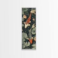 Load image into Gallery viewer, Koi Fish Swimming Gracefully Among Lotus Flowers – Framed Canvas Print Highlighting Skinny Art And Tall Art In Ukiyo-E Art And Japanese Style Art
