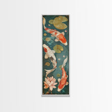 Cargar imagen en el visor de la galería, Graceful Koi Fish Swimming Among Lotus Flowers For Zen-Inspired Wall Art Japanese Style Framed Canvas Print
