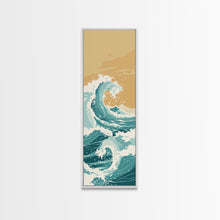 Load image into Gallery viewer, Majestic Ocean Wave In A Minimalist Style – Framed Canvas Print With Skinny Art And Tall Art Featuring Ukiyo-E Art And Japanese Style Art
