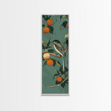 Load image into Gallery viewer, Elegant Bird Among Persimmons On A Green Canvas, Skinny Wall Art With Framed Canvas Print In Japanese Style Art For Feng Shui Decor
