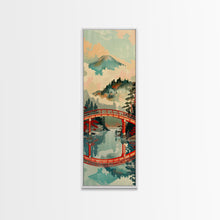Load image into Gallery viewer, Stunning Mount Fuji With Red Bridge Reflection, Skinny Tall Framed Canvas Print, Feng Shui-Inspired Japanese Style Art For Wall Art
