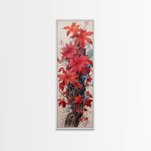 Load image into Gallery viewer, Vibrant Red Leaves On A Gnarled Tree Trunk, Tall Skinny Canvas Print For Feng Shui Decor, Japanese Style Wall Art
