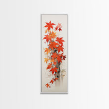 Carregar imagem no visualizador da galeria, Brilliant Red Leaves On A Twisted Tree, Framed Canvas Print In Skinny Tall Style, Ideal For Feng Shui Wall Art In Japanese Style Art
