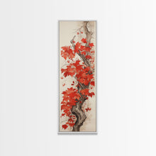 Load image into Gallery viewer, Striking Red Leaves And Berries On A Gnarled Tree, Tall Skinny Canvas Print For Feng Shui-Inspired Wall Art, Japanese Style Art
