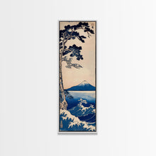 Load image into Gallery viewer, Skinny Art Tall Art Framed Canvas Print Japanese Style Art Blue Pine Tree Mount Fuji Wood Block Print Ukiyo-e Feng Shui Wall Art
