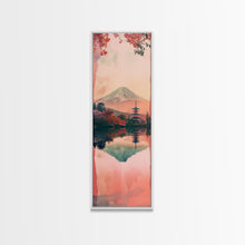 Load image into Gallery viewer, Skinny Art Tall Art Framed Canvas Print Japanese Style Art Mount Fuji Lake Reflection Red Maple Wood Block Print Ukiyo-e Feng Shui Wall Art
