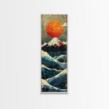 Load image into Gallery viewer, Skinny Art Tall Art Framed Canvas Print Japanese Style Art Mount Fuji Sunset Wood Block Print Ukiyo-e Feng Shui Wall Art
