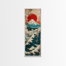 Load image into Gallery viewer, Skinny Art Tall Art Framed Canvas Print Japanese Style Art Retro Red Sun Mount Fuji Wood Block Print Ukiyo-e Feng Shui Wall Art
