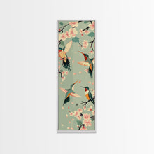 Load image into Gallery viewer, Hummingbirds And Cherry Blossoms In Japanese Style Canvas, Ukiyo-e Inspired Woodblock Art, Framed Canvas Print, Japanese Tall Skinny Wall Art, Ready To Hang
