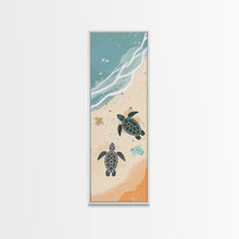 Load image into Gallery viewer, Sea Turtles On Japanese Beach Canvas Print, Ukiyo-e Woodblock Style, Framed Canvas Print, Tall Skinny Japanese Wall Art, Ready To Hang
