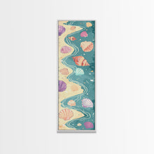 Load image into Gallery viewer, Shells On Shoreline Canvas In Ukiyo-e Style, Japanese Woodblock Print, Framed Canvas Print, Tall Skinny Japanese Wall Art, Ready To Hang
