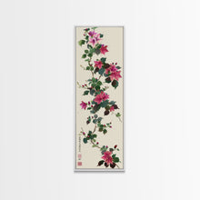 Load image into Gallery viewer, Pink Hibiscus Flowers On Branch Skinny Art Wood Block Print Japanese Style Art Framed Canvas Print Tall Art Ukiyo-e Art
