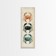 Load image into Gallery viewer, Coastal Crabs Skinny Art Tall Art Japanese Ukiyo-e Inspired Nautical Framed Canvas Print for Beach House or Ocean Lovers
