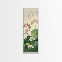 Load image into Gallery viewer, Towering Flower Stalks with Soft Green Leaves against a Pale Background - Skinny Art, Japanese Wall Decor, Framed Canvas Print, Ukiyo-e Style
