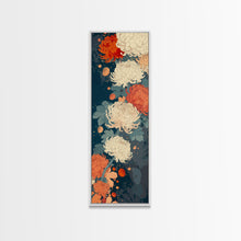 Load image into Gallery viewer, Blooming Chrysanthemums in Rich Autumn Colors - Skinny Art, Japanese Wall Decor, Framed Canvas Print, Ukiyo-e Style
