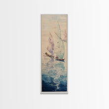 Load image into Gallery viewer, Sailboats On Calm Sea Canvas In Japanese Ukiyo-e Style, Traditional Woodblock Print, Framed Canvas Print, Tall Skinny Japanese Wall Art, Ready To Hang
