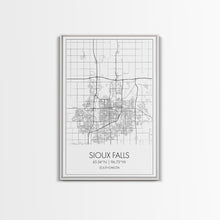 Load image into Gallery viewer, Sioux Falls Street Map, South Dakota Map, City Map Print, Minimalist Art, Wall Art, Canvas Print, Dorm Room Décor, Gifts For Her
