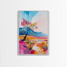 Load image into Gallery viewer, Bright Desert Tree Art - Framed Canvas Print, Southwestern Decor, Colorful Living Room Wall Art, Modern Desert Landscape
