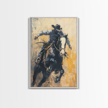 Carregar imagem no visualizador da galeria, Action-Packed Cowboy on Horseback - Framed Canvas Print, Western Wall Art, Rustic Decor, Living Room and Bedroom Art Print
