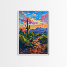 Load image into Gallery viewer, Framed Canvas Print, Sunset Over Desert with Cacti, Stunning Wall Art for Living Room or Bedroom Decor
